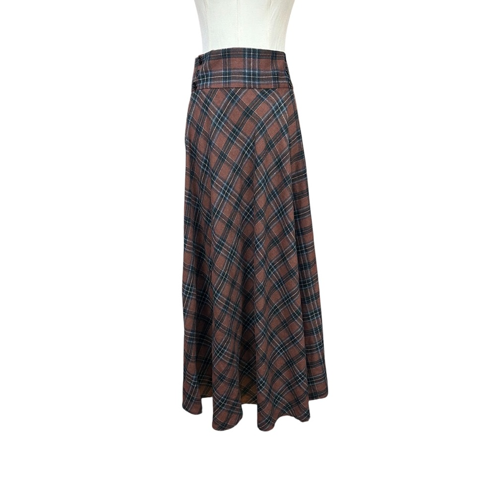 Emery Rose 4XL Maxi Skirt Brown Plaid Plus SZ High Waist Button Detail A-Linewn